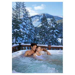 couple in hot tub in winter