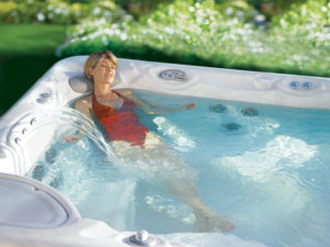 woman sleeping in hot tub