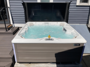 The Hot Spring Beam hot tub is pictured in a customer's yard in Seattle.